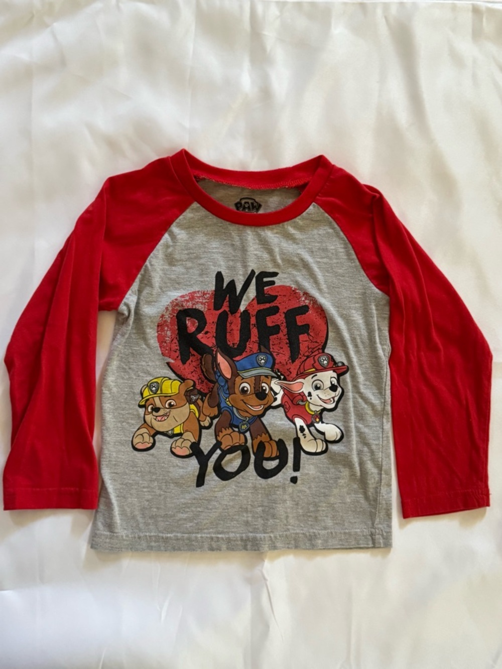 Paw Patrol Red & Gray Raglan Long Sleeve Tee with Character Graphic